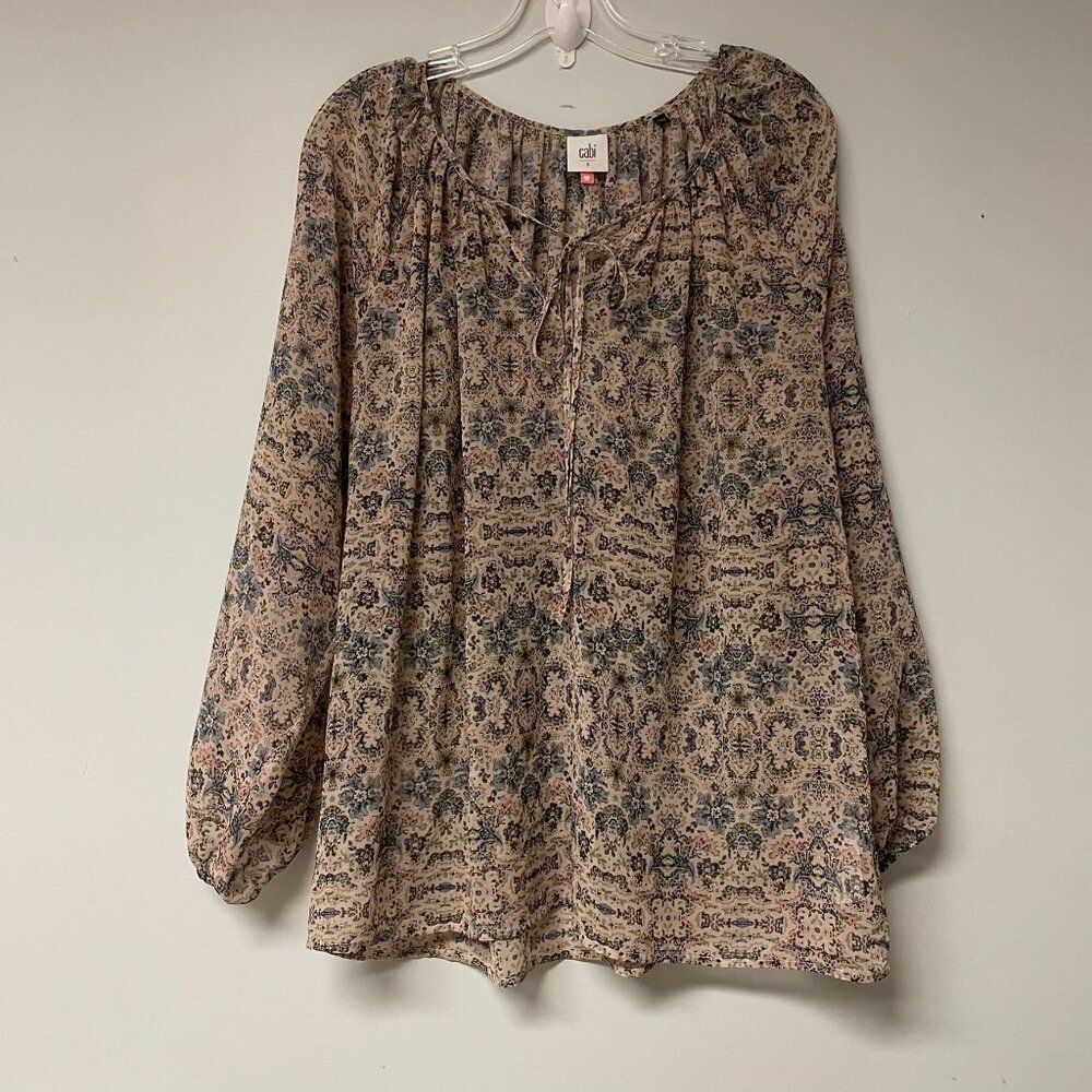 Cabi Womens Cottage Core Sheer Small Top Floral Fairy Whimsy Long Sleeve Boho